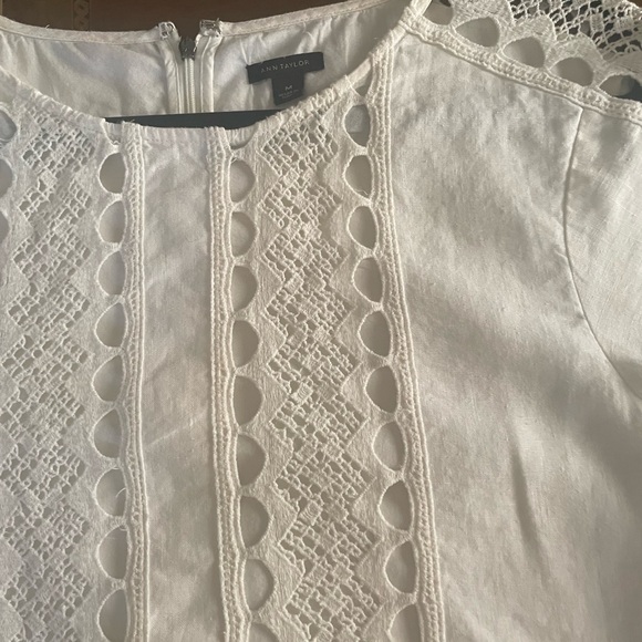 Ann Taylor Dresses & Skirts - Ann Taylor White 100% linen Crochet Eyelet Blouse